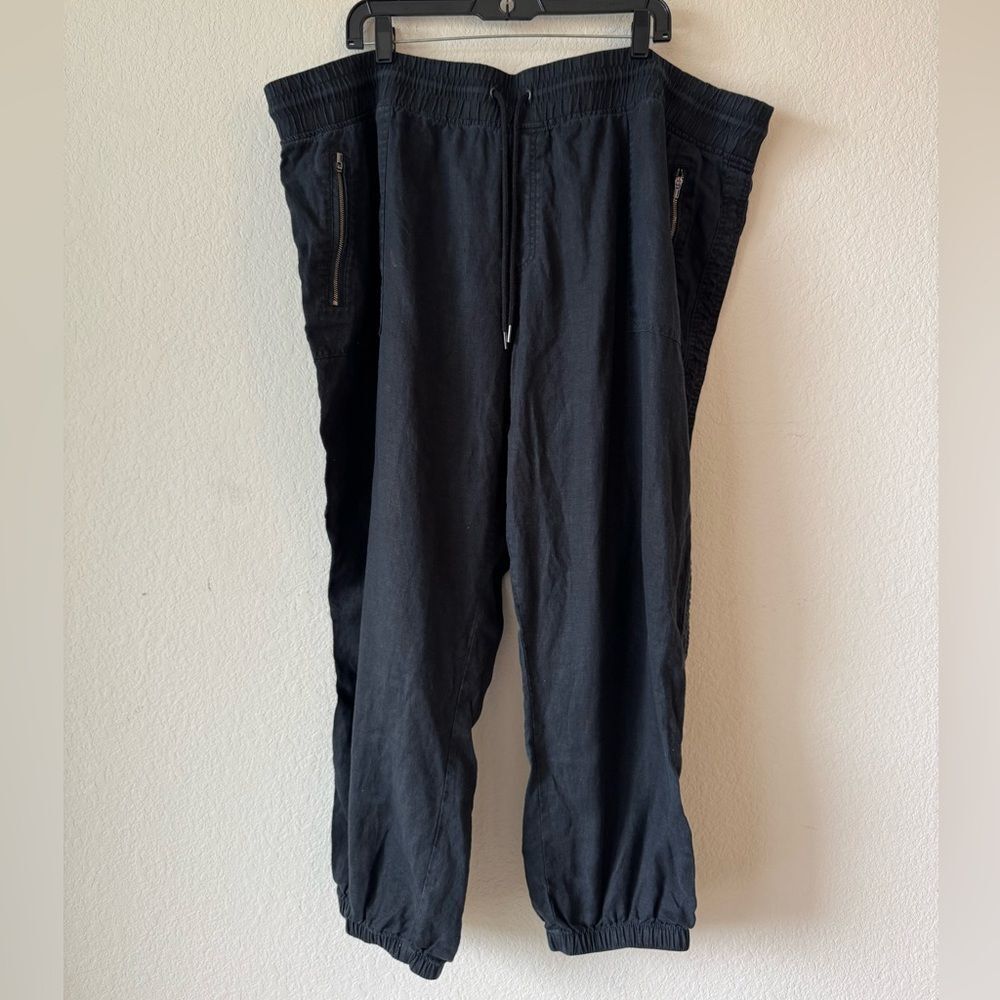 Athleta Cabo 100% Linen Jogger Pants Women’s Sz 26 Black Pull-On Tapered Casual